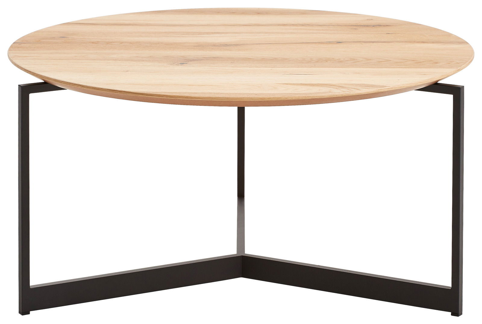 Venjakob Couchtisch 4902 Runder Couchtisch mit Holzplatte und schwarzem Metallgestell, seitliche Perspektive