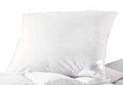 Weißes Kopfkissen Polarstern 15 in Nahaufnahme, leicht von der Seite fotografiert, mit sichtbarem Etikett.