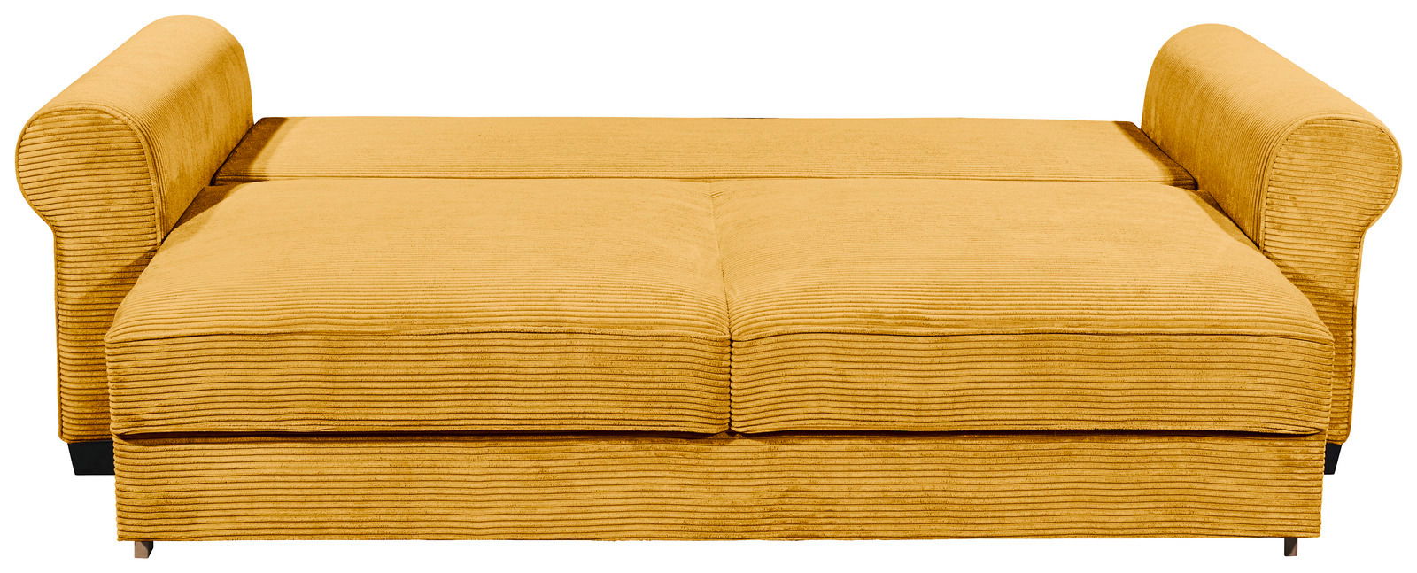 Gelbes Funktionssofa mit Armlehnen, Vorderansicht