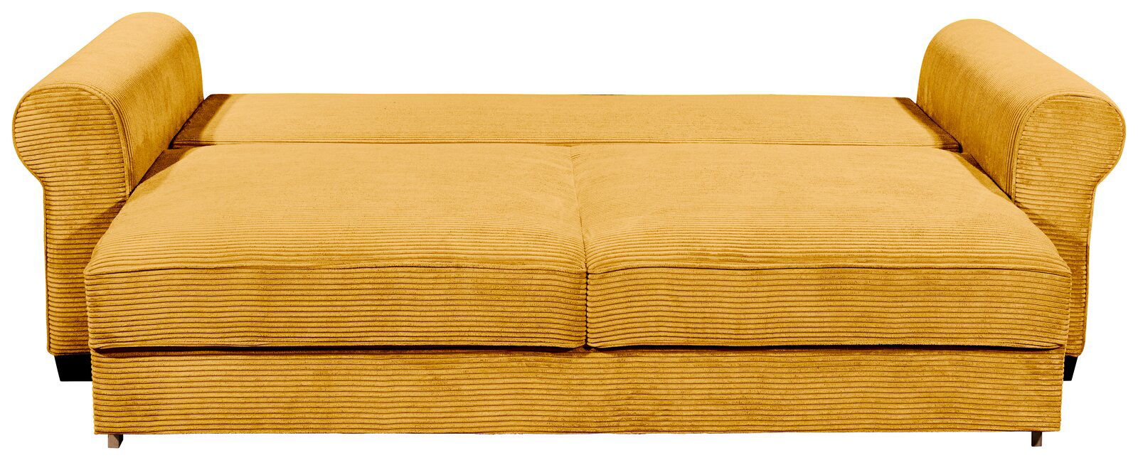 Gelbes Funktionssofa mit Armlehnen, Vorderansicht