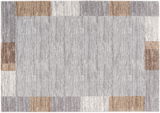Frisé-Teppich in Grau mit geometrischen Mustern in Braun und Beige, Draufsicht