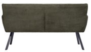 Rückansicht einer olivgrünen Sitzbank mit geripptem Stoffbezug und schwarzen Metallbeinen.