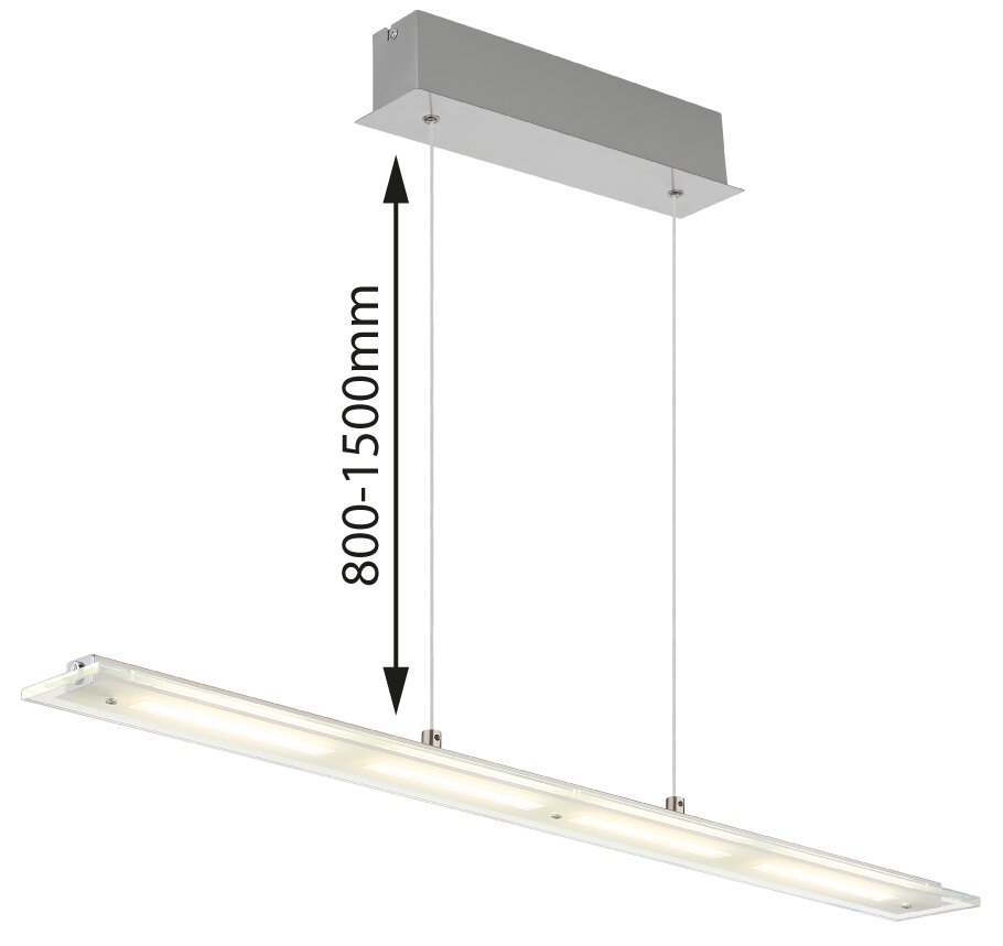 Moderne LED-Hängeleuchte mit verstellbarer Höhe von 800 bis 1500 mm, seitliche Perspektive