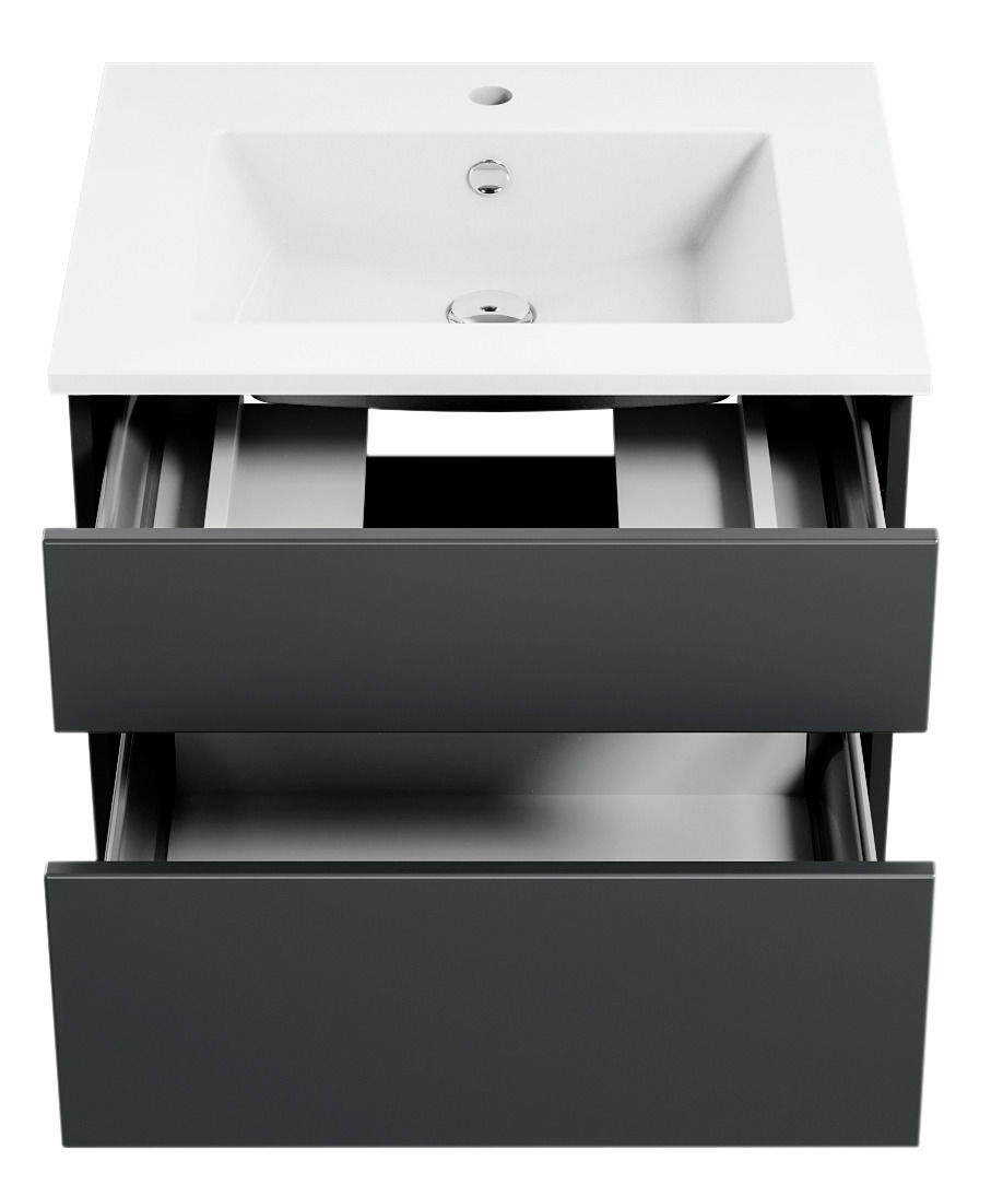 Waschtisch mit zwei offenen Schubladen, Ansicht von vorne