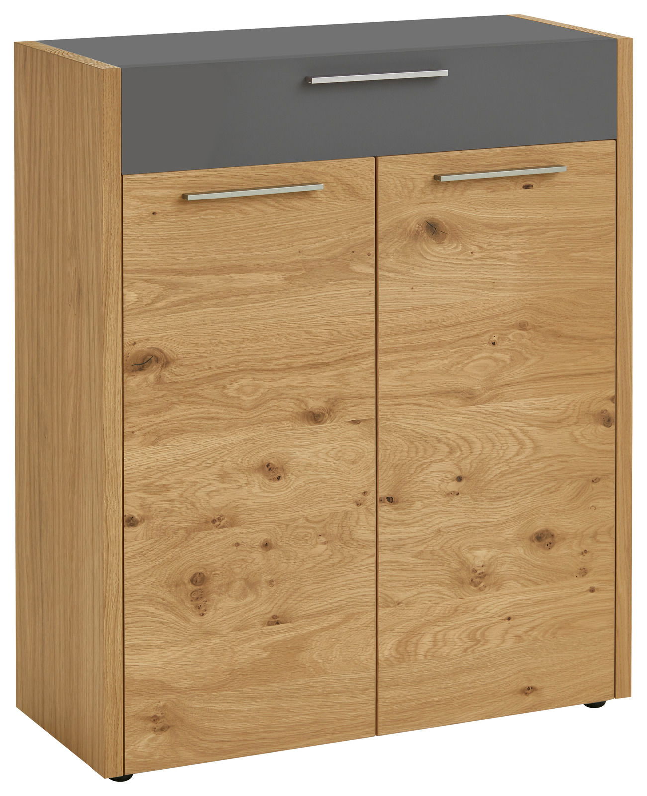 VOSS Schuhschrank LEVIO Moderner Schuhschrank aus Holz mit grauer Schublade, Frontalansicht