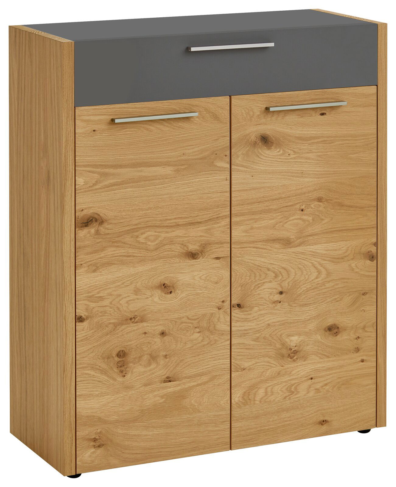 VOSS Schuhschrank LEVIO Moderner Schuhschrank aus Holz mit grauer Schublade, Frontalansicht