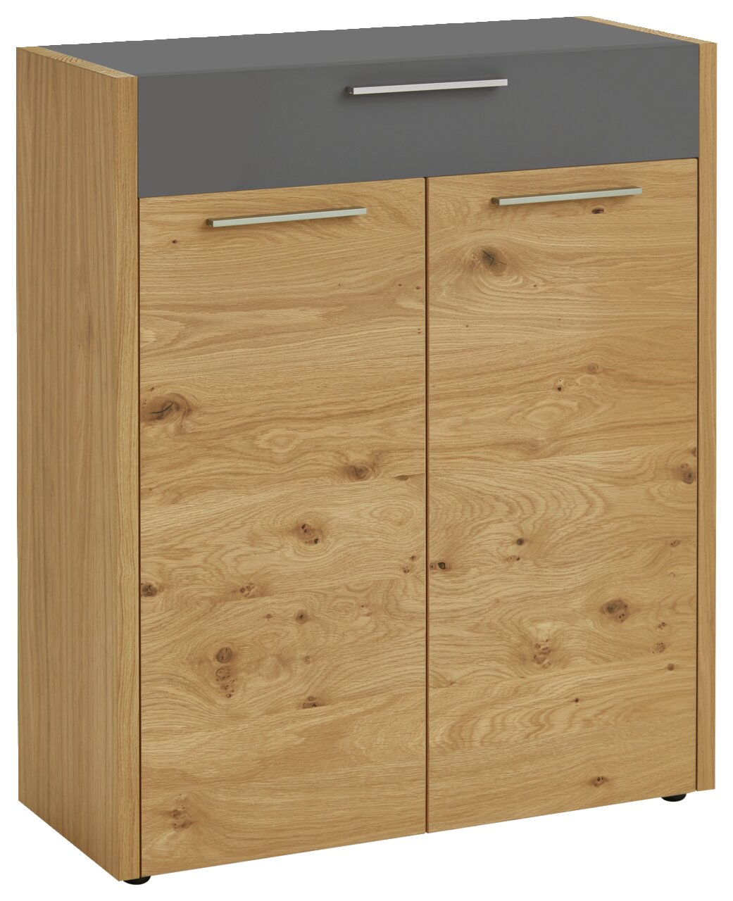 VOSS Schuhschrank LEVIO Moderner Schuhschrank aus Holz mit grauer Schublade, Frontalansicht