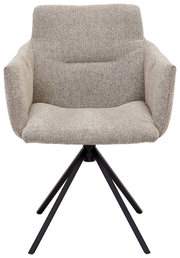 Moderner Sessel mit beigem Stoffbezug und schwarzem Metallgestell, Frontalansicht