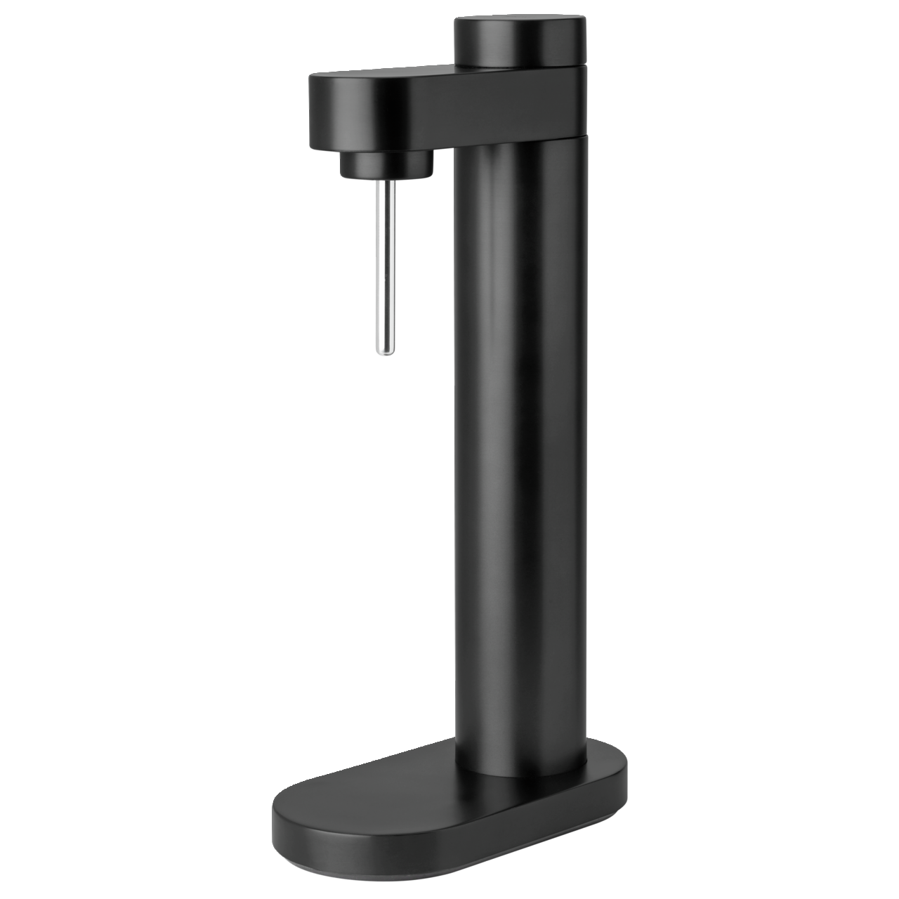 Stelton Brus Wassersprudler inkl. Wasserflasche - black metallic Schwarzer Wassersprudler in seitlicher Perspektive