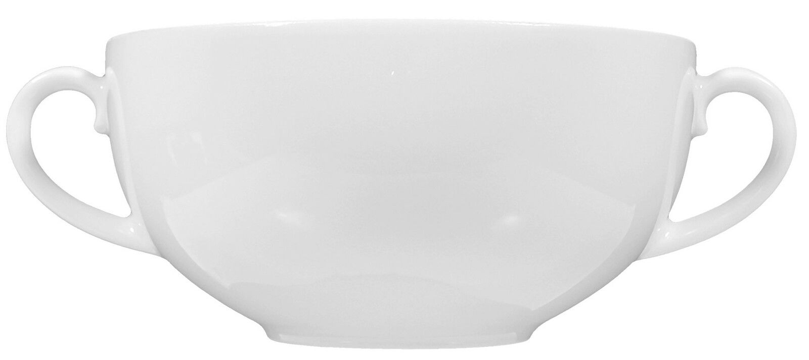 Weiße Suppentasse Rondo/Liane 0,36l mit zwei Henkeln, Frontalansicht