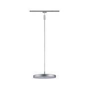 Moderne, minimalistische Pendelleuchte in Silber, von der Seite betrachtet, mit schlankem, rundem Design und einem schmalen Kabel.