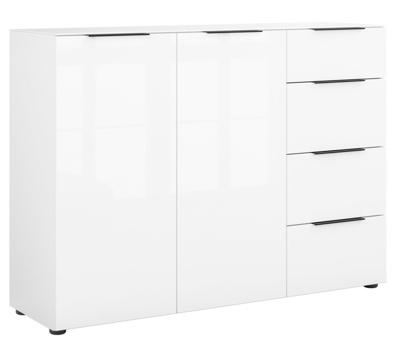 Novel Sideboard STYLE Weißes Sideboard mit zwei Türen und vier Schubladen, frontale Perspektive