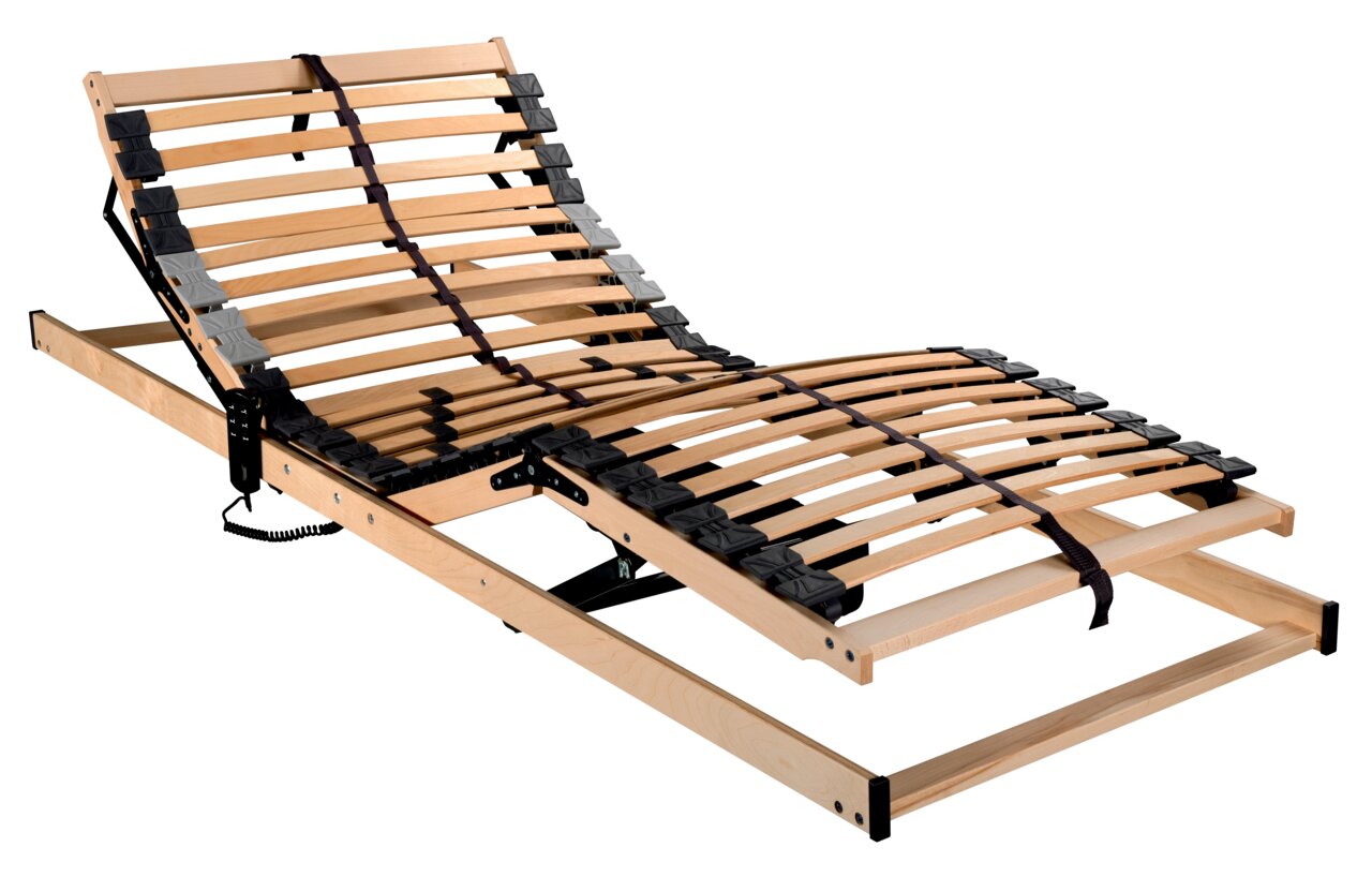Federholzrahmen 90x210 mit verstellbaren Latten, seitliche Perspektive