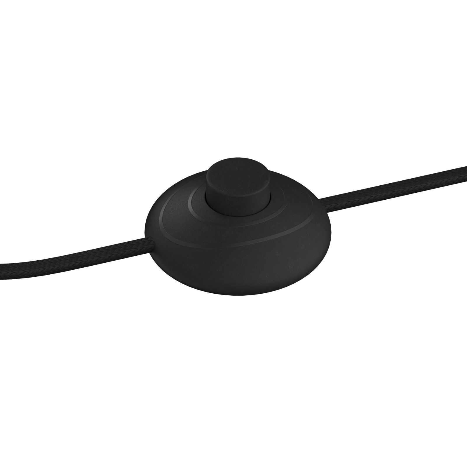 Schwarzer Fußschalter für Stehleuchte, seitliche Perspektive