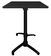 Schwarzer Bistrotisch mit quadratischer Tischplatte und zentralem Standfuß, frontal betrachtet.