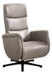 Grijze relaxfauteuil met hoge rugleuning en armleuningen, zijaanzicht