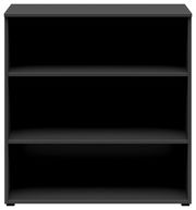 Schwarzes Regal mit drei Einlegeböden, frontale Ansicht