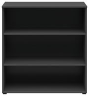 Schwarzes Regal mit drei Einlegeböden, frontale Ansicht