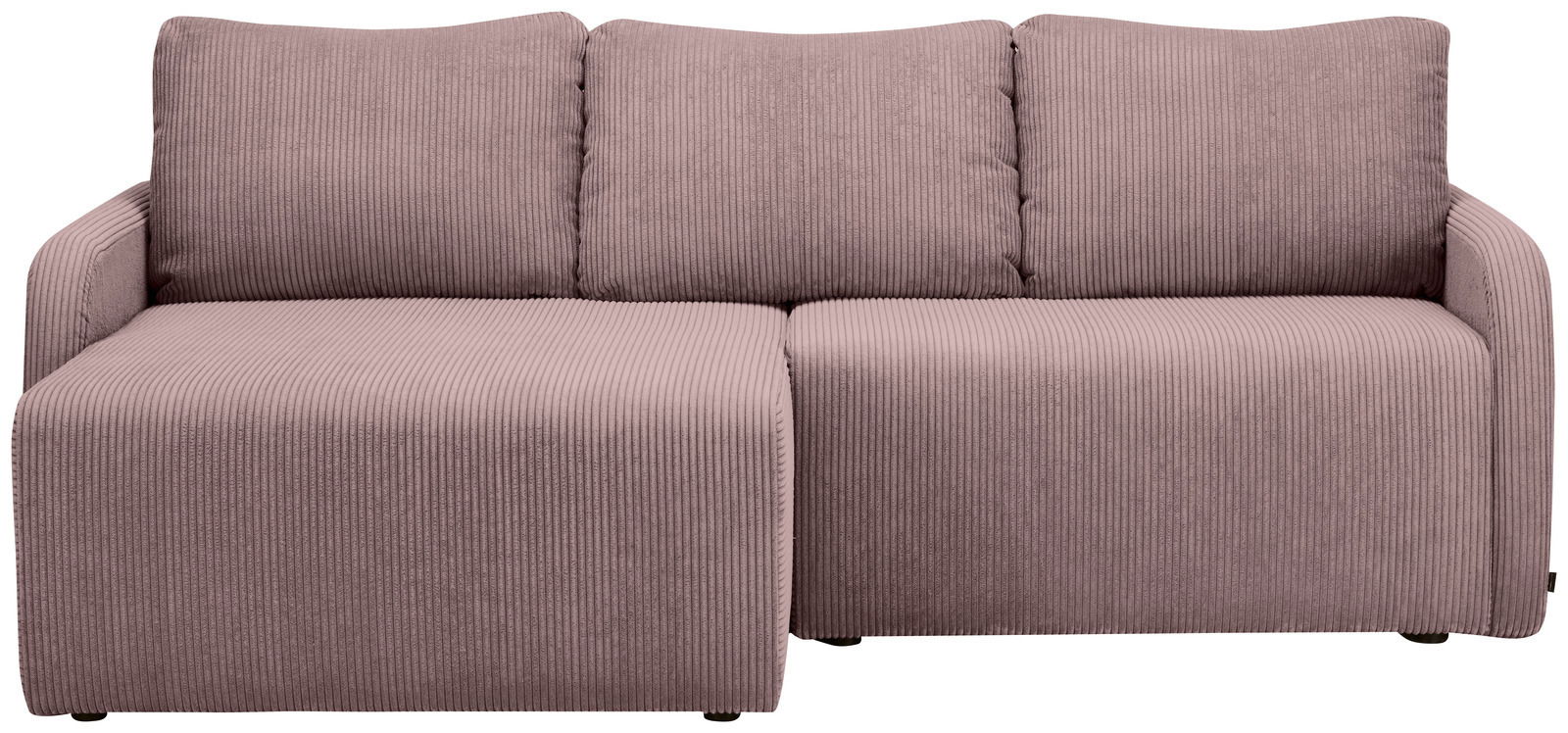 Rosa Ecksofa mit drei Rückenkissen, Vorderansicht