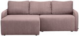 Rosa Ecksofa mit drei Rückenkissen, Vorderansicht