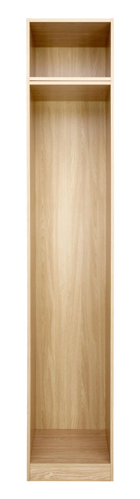 Holzfarbener Kleiderschrank Korpus mit zwei Fächern, frontale Ansicht