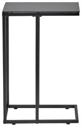 Moderner schwarzer Beistelltisch aus Metall mit rechteckiger Tischplatte, seitliche Perspektive