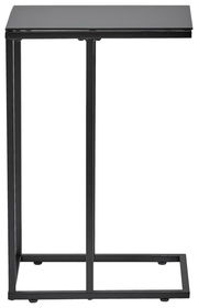 Moderner schwarzer Beistelltisch aus Metall mit rechteckiger Tischplatte, seitliche Perspektive