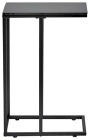 Moderner schwarzer Beistelltisch aus Metall mit rechteckiger Tischplatte, seitliche Perspektive