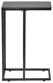 Moderner schwarzer Beistelltisch aus Metall mit rechteckiger Tischplatte, seitliche Perspektive