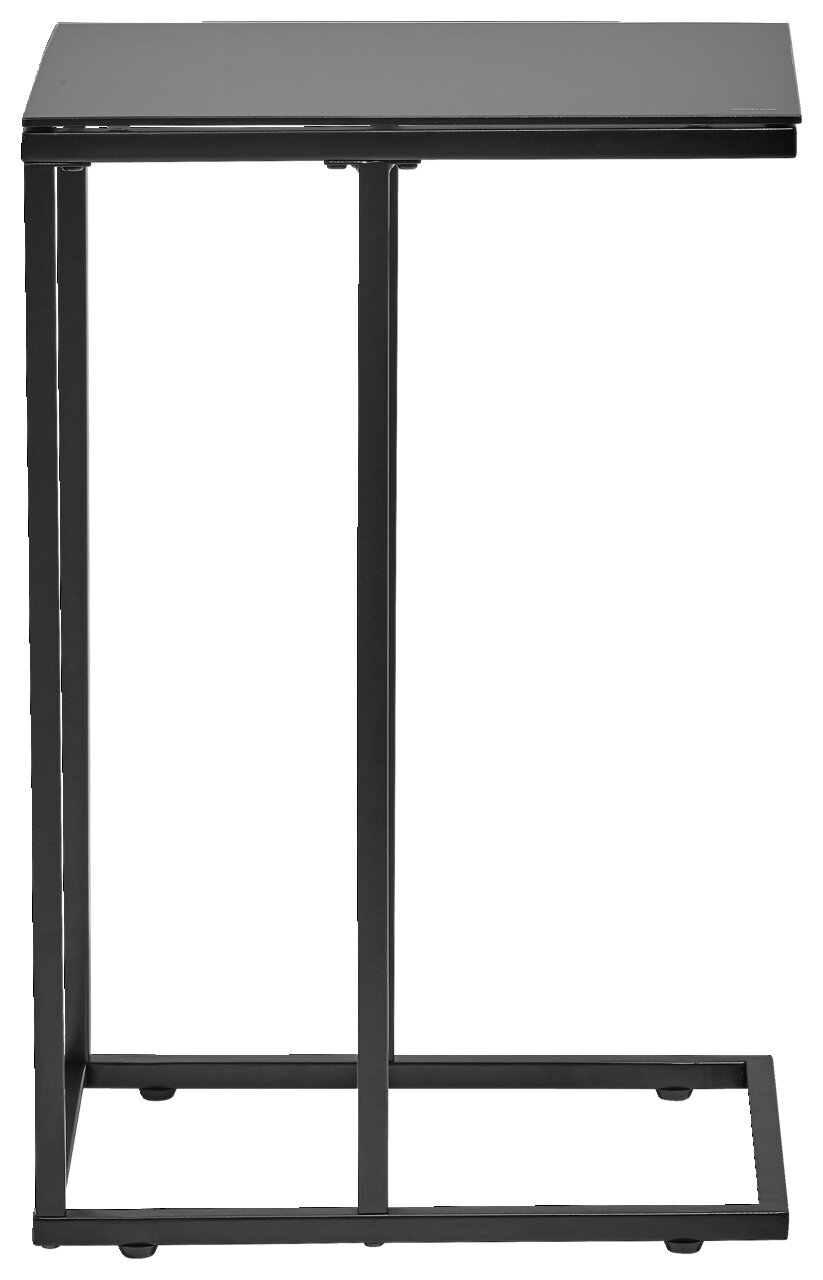 Moderner schwarzer Beistelltisch aus Metall mit rechteckiger Tischplatte, seitliche Perspektive