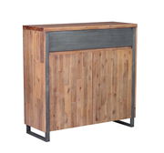 Hochschrank aus Holz mit Metallrahmen, Frontansicht