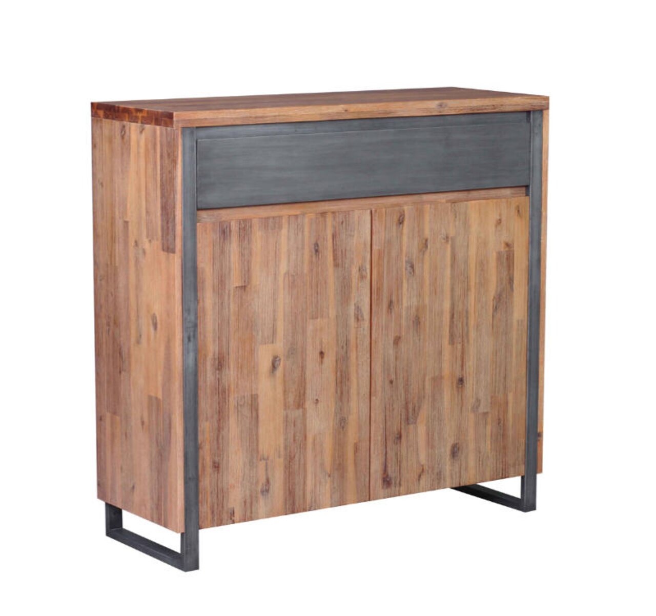 Hochschrank aus Holz mit Metallrahmen, Frontansicht