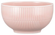 Rosa Müslischale mit vertikalem Rillenmuster, seitliche Perspektive
