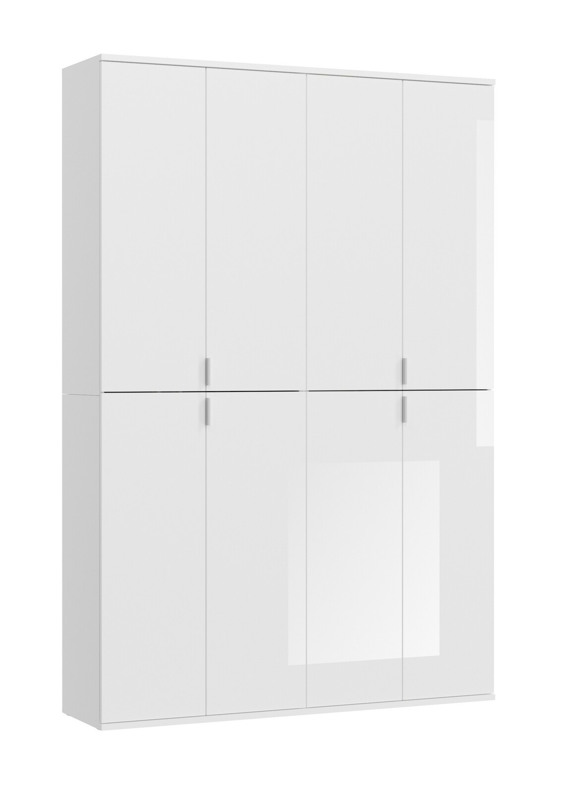 Weiße Garderobenkombination mit sechs Türen, frontale Ansicht