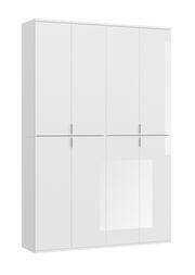 Weiße Garderobenkombination mit sechs Türen, frontale Ansicht