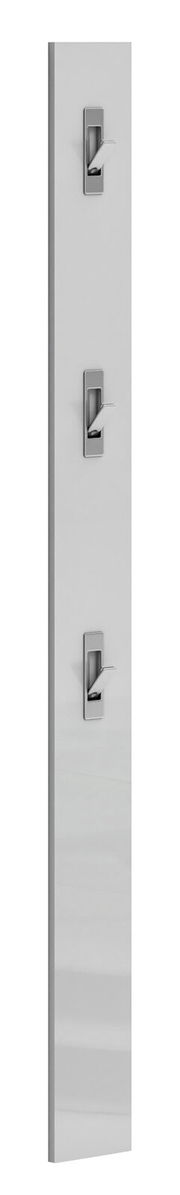 Moderne Garderobenleiste in vertikaler Perspektive mit drei Haken, minimalistisches Design in Weiß und Metall.