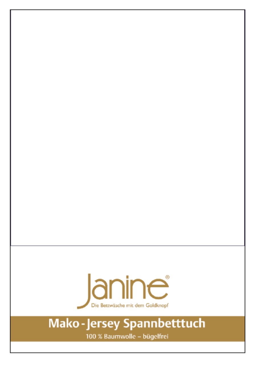 Verpackung eines Mako-Jersey Spannbetttuchs von Janine, 100 % Baumwolle, bügelfrei, Vorderansicht