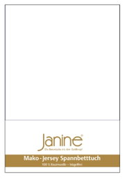 Verpackung eines Mako-Jersey Spannbetttuchs von Janine, 100 % Baumwolle, bügelfrei, Vorderansicht