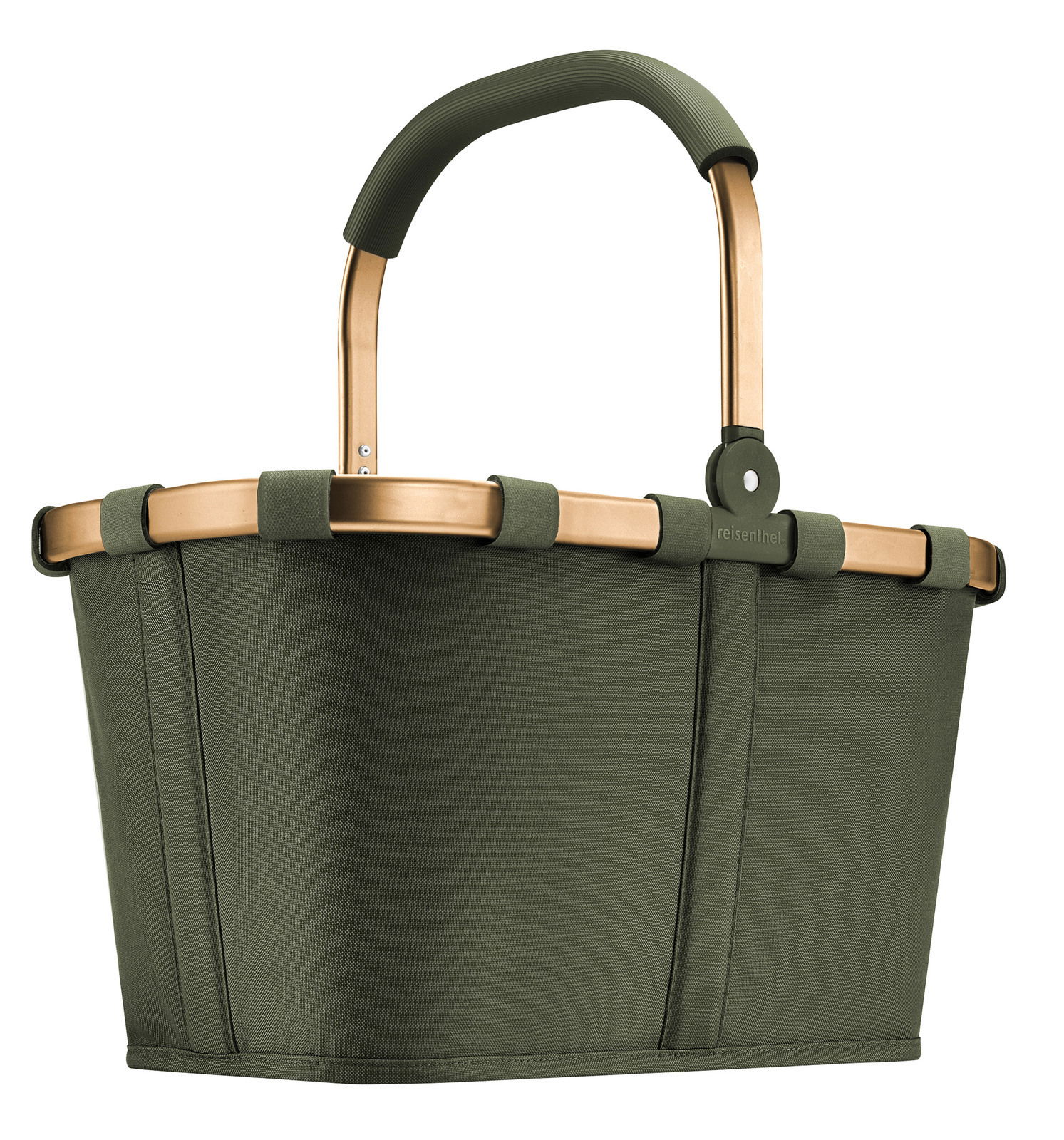 Reisenthel Carrybag Urban Forest Gold Grüner Einkaufskorb mit stabilem Griff, seitliche Perspektive