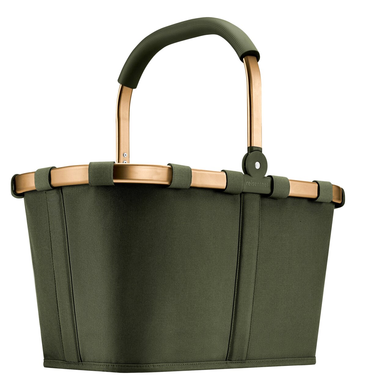 Reisenthel Carrybag Urban Forest Gold Grüner Einkaufskorb mit stabilem Griff, seitliche Perspektive