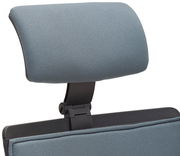 Nahaufnahme der Kopfstütze eines Drehstuhls von Dieter Knoll, Modell NUOVO, in grauem Stoffbezug.