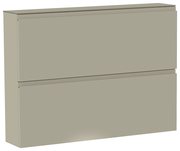 Beige Schuhschrank mit zwei Klappen, seitliche Perspektive