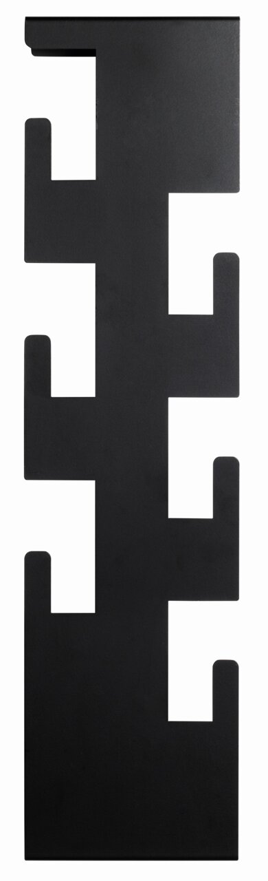 Schwarze Wandgarderobe mit modernem, geometrischem Design, frontal abgebildet.