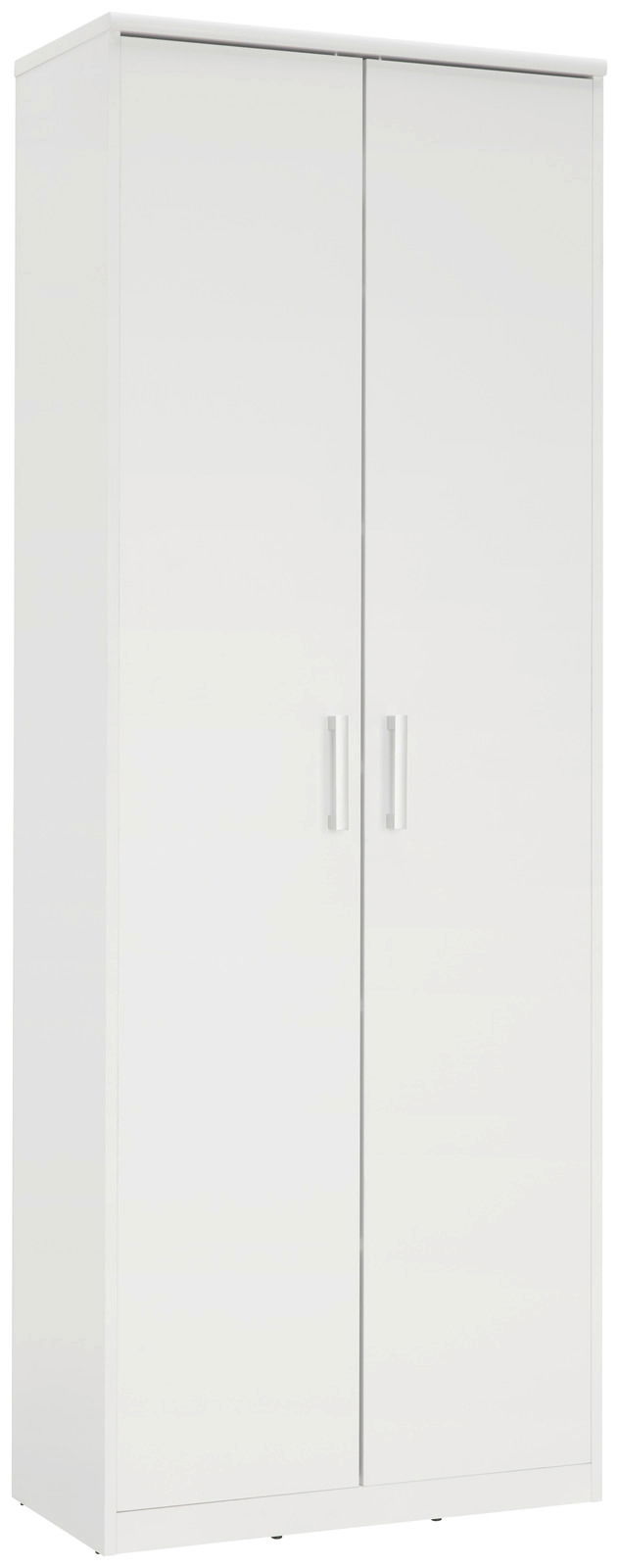Weißer Mehrzweckschrank mit zwei Türen, frontale Perspektive