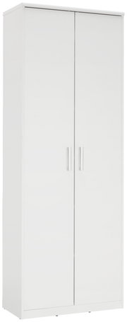Weißer Mehrzweckschrank mit zwei Türen, frontale Perspektive
