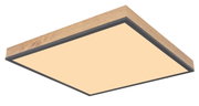 Moderne quadratische Deckenleuchte mit Holzrahmen und schwarzem Rand, seitliche Perspektive