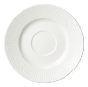 Weiße Kaffeeuntertasse mit strukturiertem Rand, Draufsicht