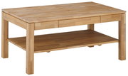 Holz-Couchtisch mit rechteckiger Tischplatte und zusätzlicher Ablagefläche, seitliche Perspektive