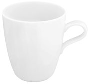 Weißer Becher mit Henkel, seitliche Perspektive