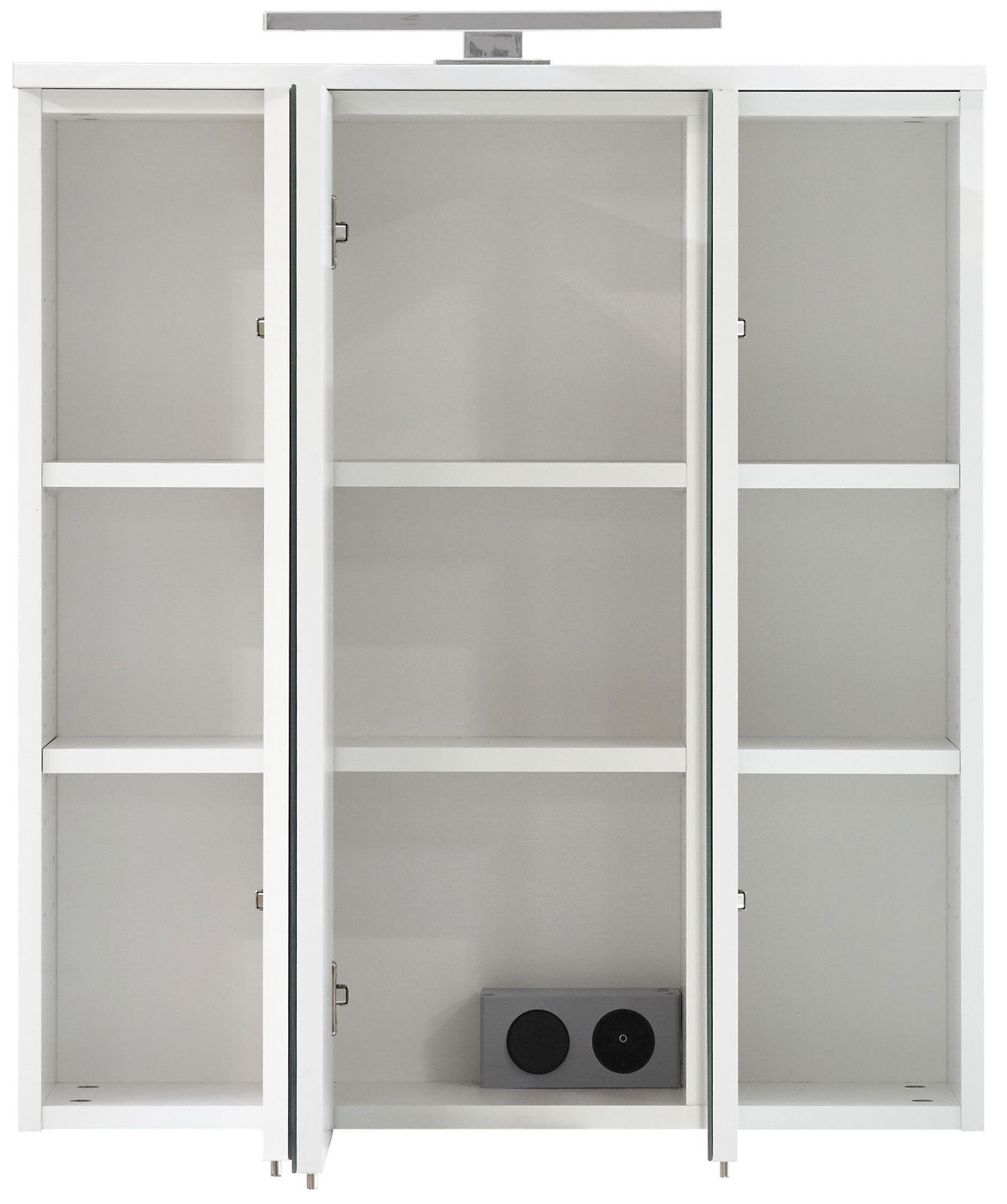 Spiegelschrank mit drei Türen und sechs Fächern, Frontansicht